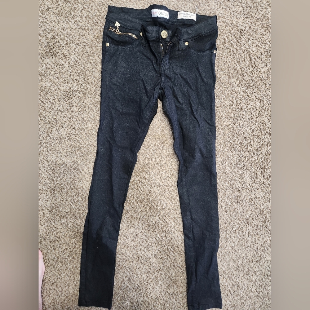 Guess Women Black Skinny Jeans with Gold Accents Size 26